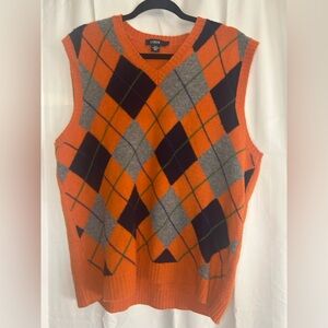J. Crew Orange Lambs Wool Argyle Sweater Vest Preppy Academia Grandpa V Neck